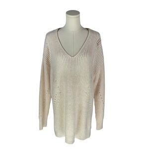 It's Our Time Cream V Neck Sweater with Back Detail (Size XL)